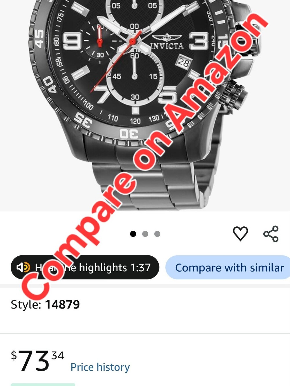 Invicta Black Stainless Chronograph Watch with Silver Accents